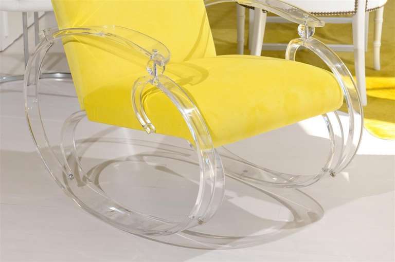 20th Century Bright Yellow Lucite Rocker For Sale