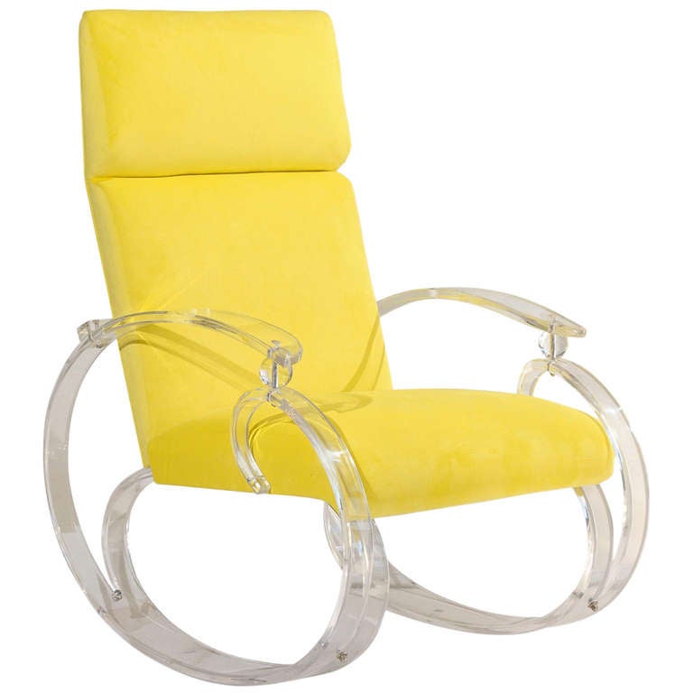 Bright Yellow Lucite Rocker For Sale