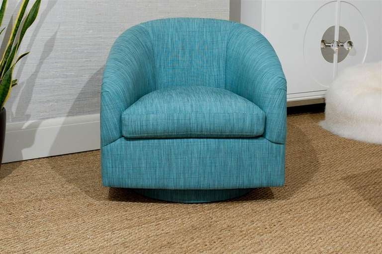 Pair of Teal Swivel Chairs For Sale at 1stDibs