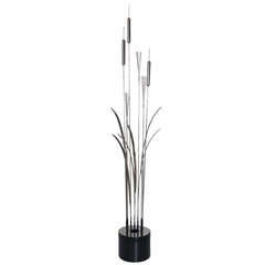 Illuminated Nickel Plated Cattails Sculpture by Curtis Jere