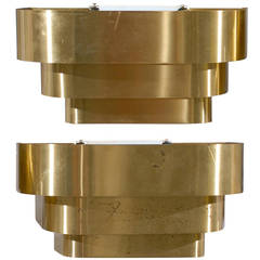 Pair of Tiered Brass Sconces