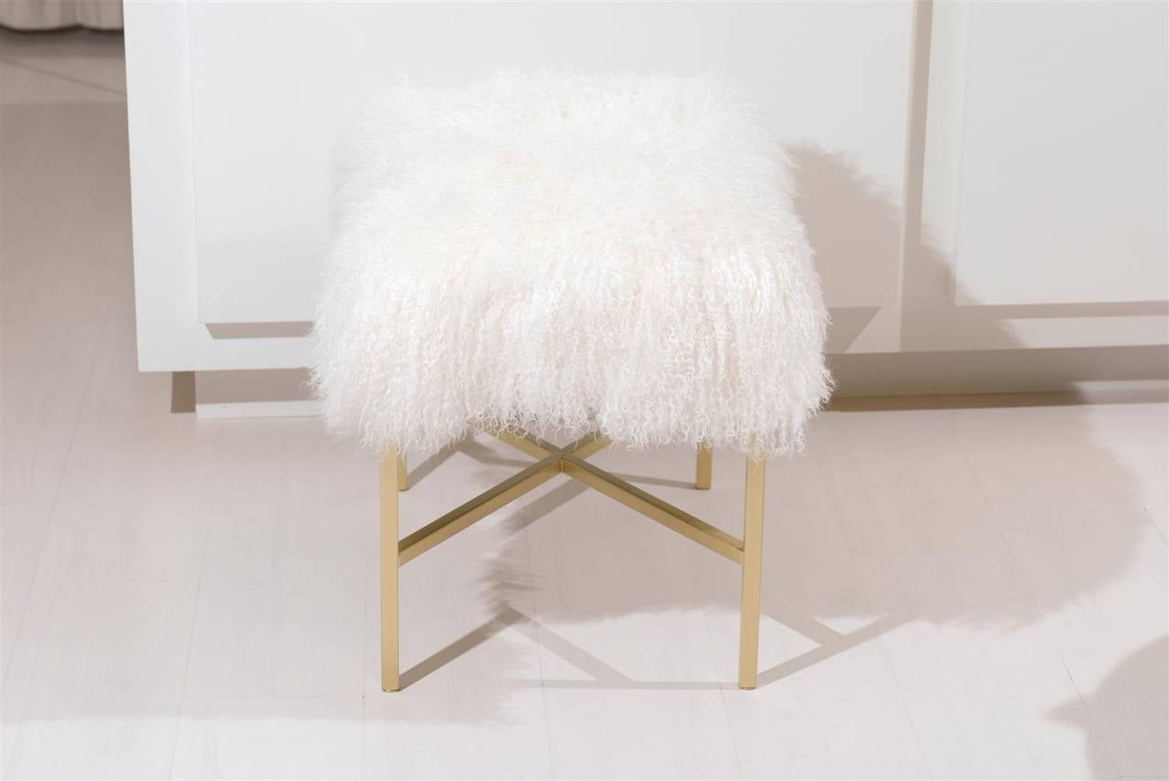 Furry Bench with Brass X Base For Sale 3