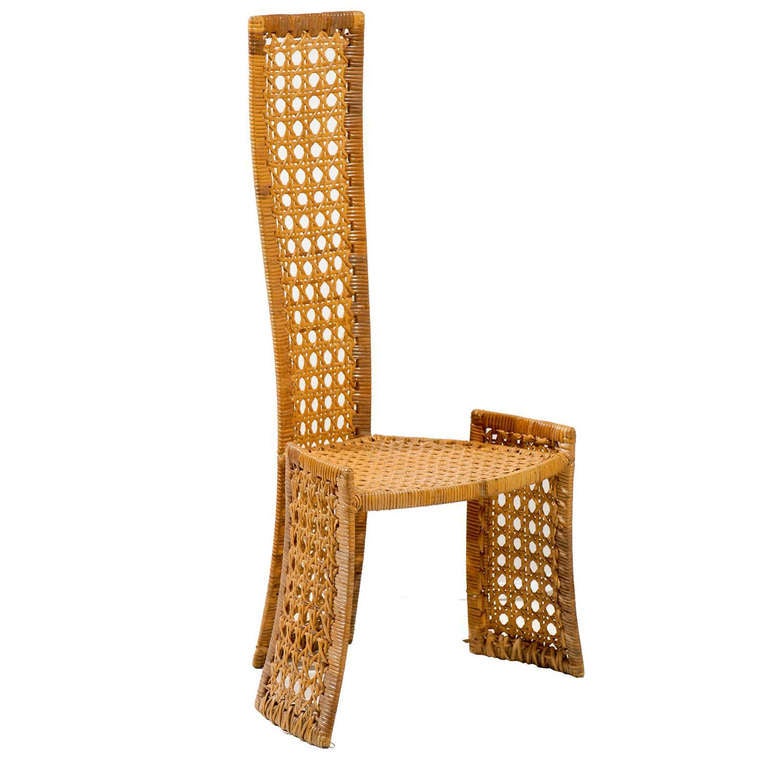 Rattan High Back Side Chair For Sale at 1stDibs