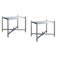 Pair of Mid C Jansen Style Drink Tables with Glass Tops