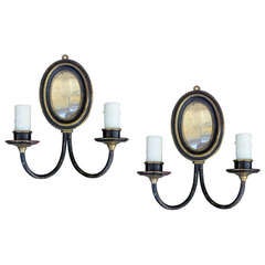 Pair of Early 20th Century Tole & Brass Mirrored Sconces