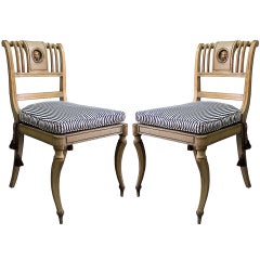 Pair of 19thC English Parcel Gilt Regency Side Chairs