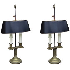 Pair of 19thC Bouillotte Lamps with Black Tole Shades