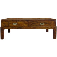 Mid C Olivewood Coffee Table with Two Drawers