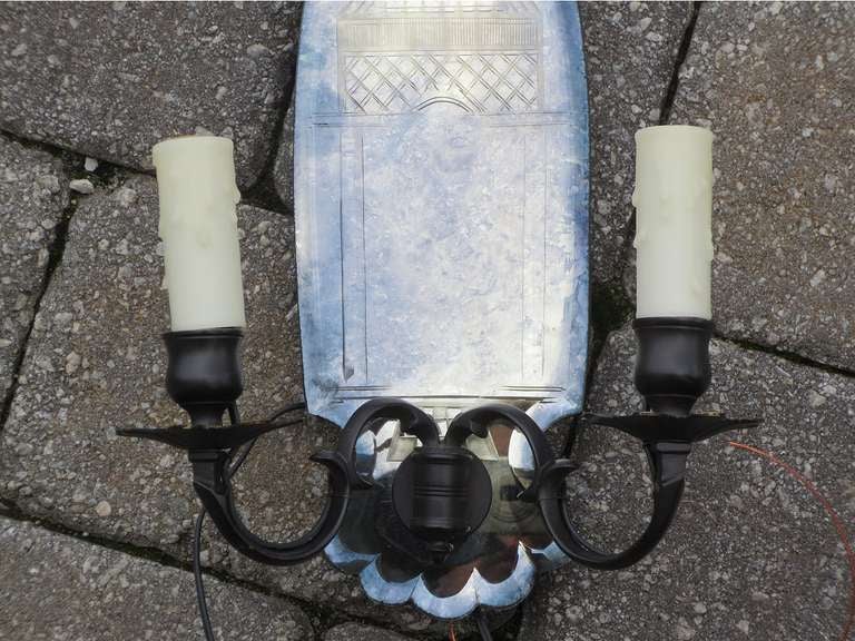 Pair Of 20th Century Etched Mirrored Sconces