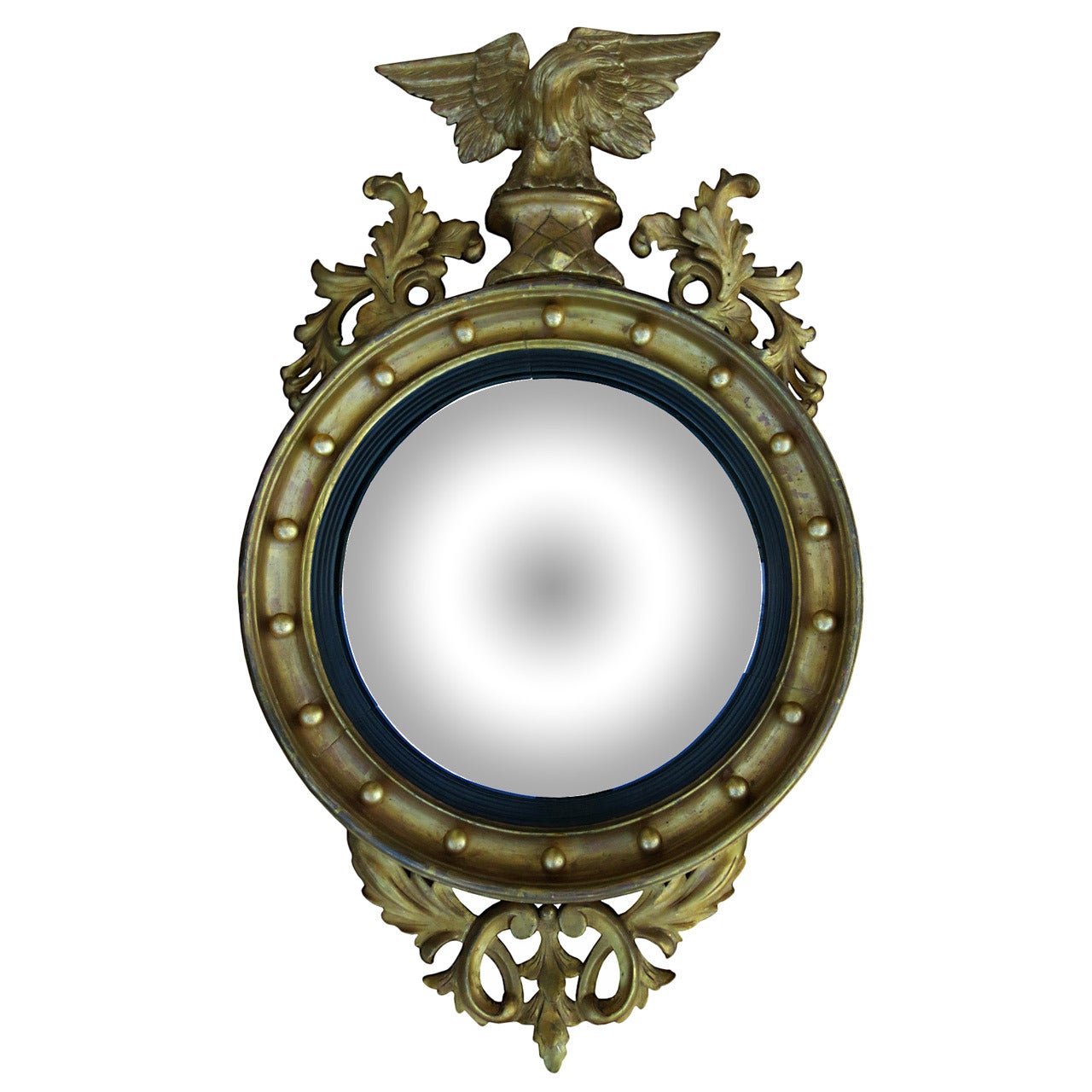 19th Century American Giltwood Carved Convex Mirror For Sale