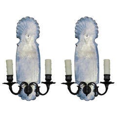 Pair Of 20th Century Etched Mirrored Sconces