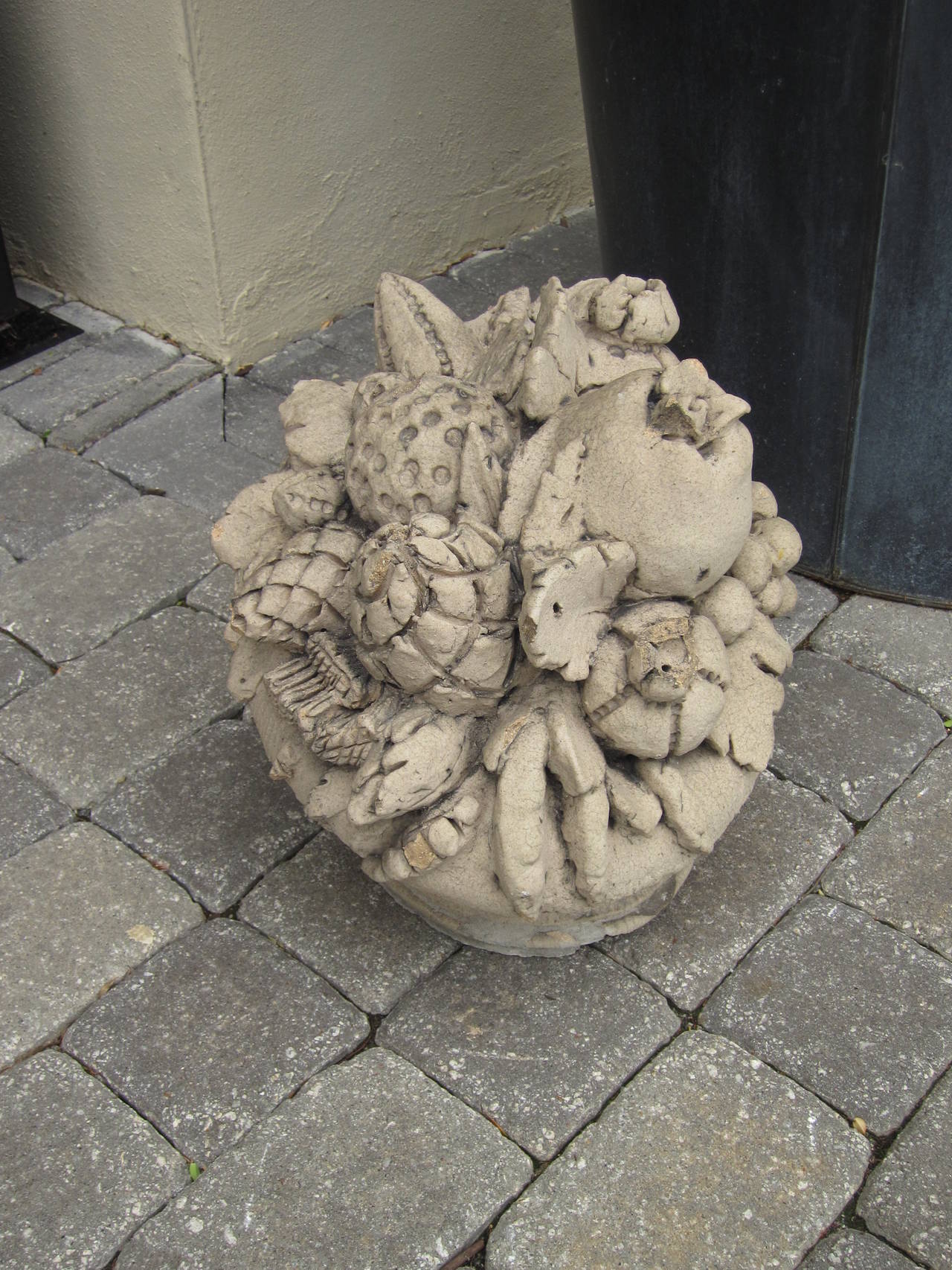 Late 19th-20th century carved stone fruit baskets.