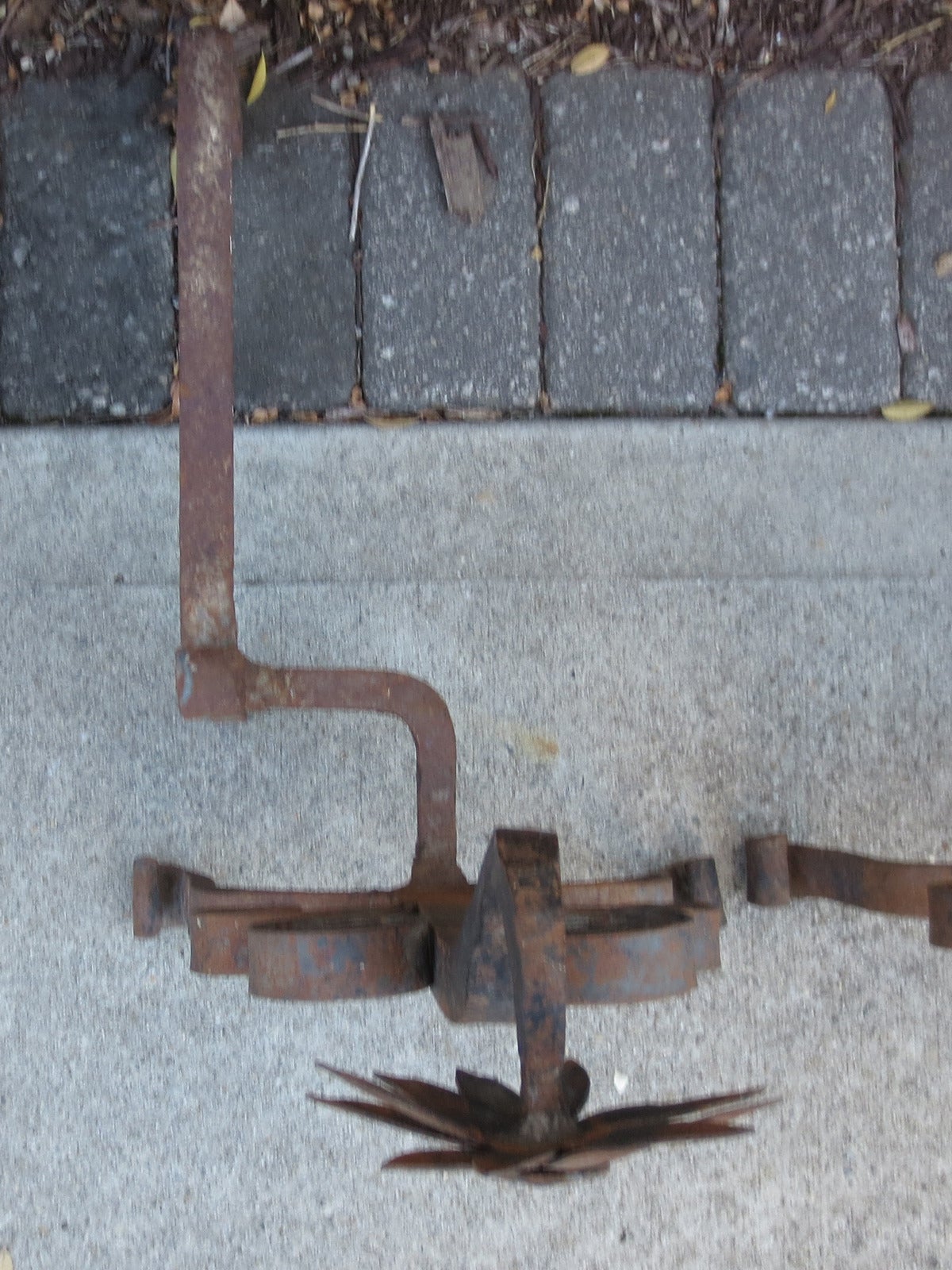 Pair of 19th Century Forged Iron Flower Andirons In Good Condition In Atlanta, GA