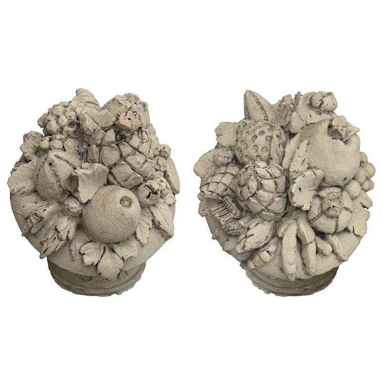 Late 19th20th Century Carved Stone Fruit Baskets For Sale at 1stDibs