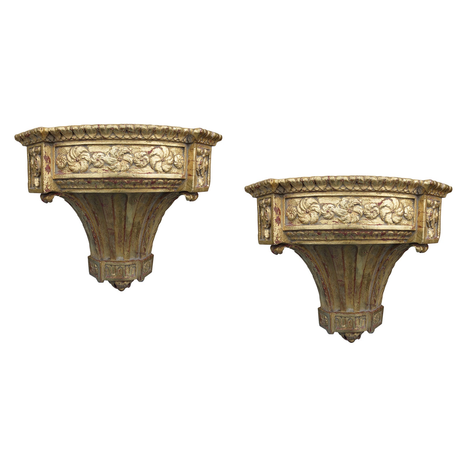 Pair of 19th Century French Neoclassical Giltwood Brackets
