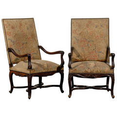 Pair of 19th Century French Regency Style Tapestry Armchairs