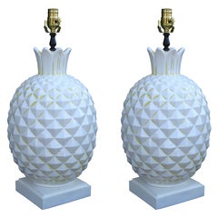 Pair of Mid C Large Ceramic Pineapple Lamps