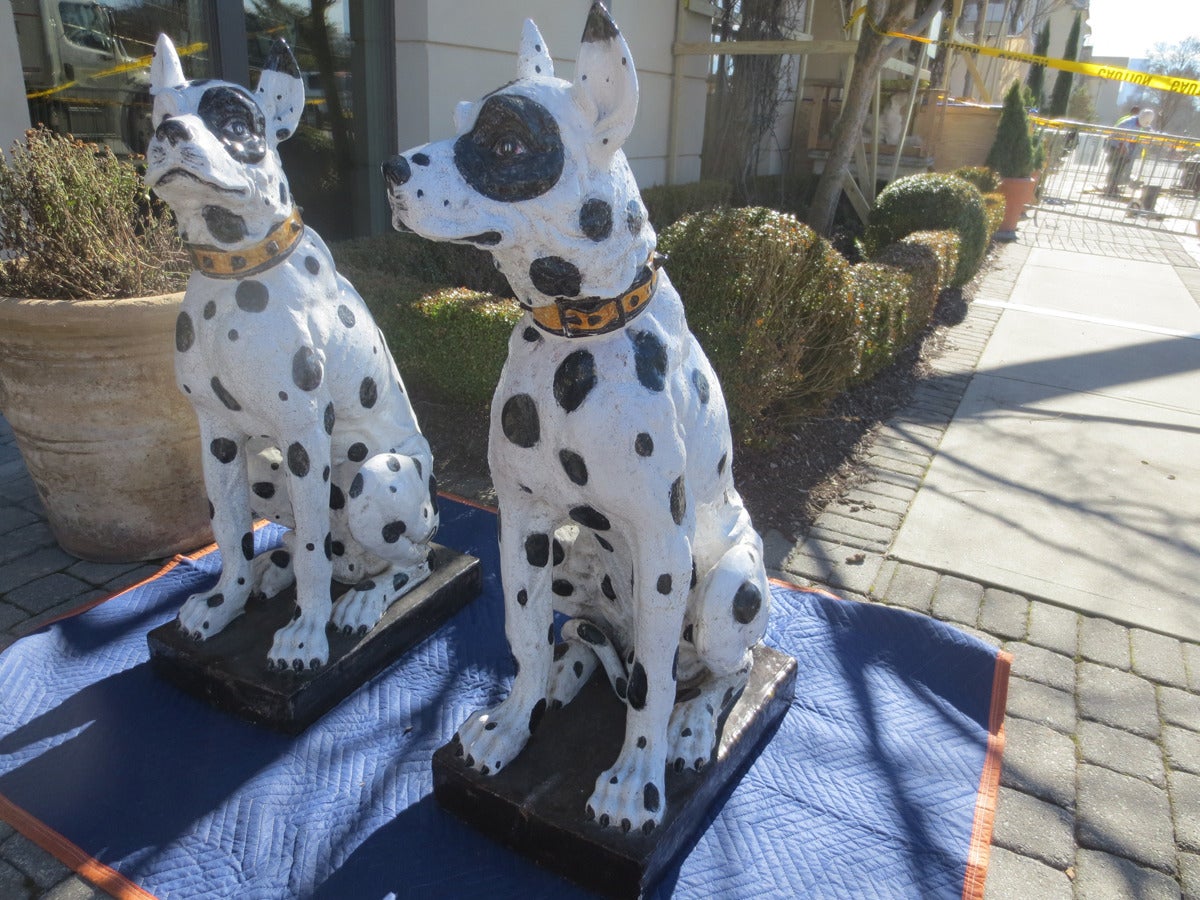 Monumental Pair of 20th Century Italian Glazed Terracotta Dog Sculptures In Good Condition In Atlanta, GA