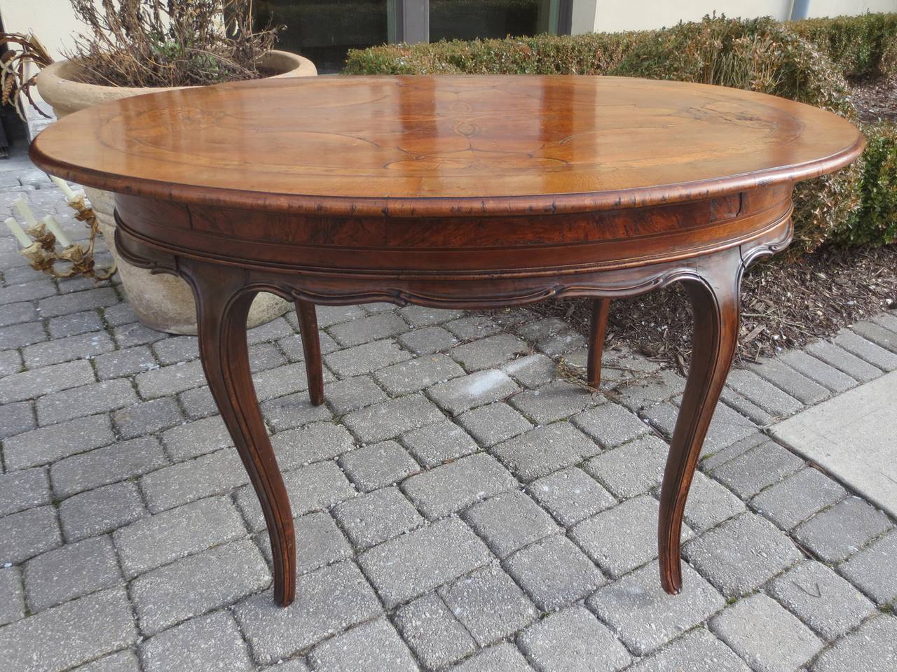 18th-19th Century, Italian Inlaid Oval Walnut Table 1