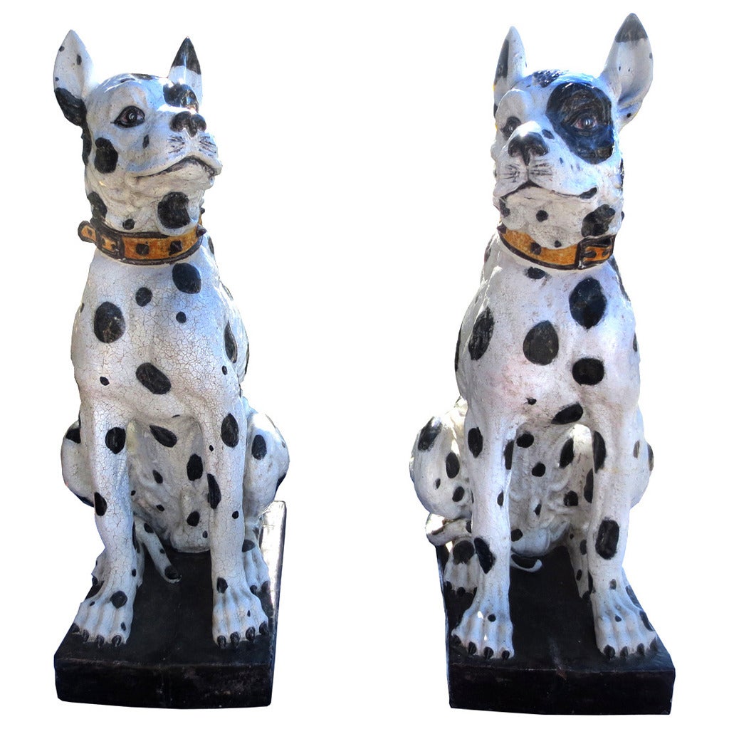 Monumental Pair of 20th Century Italian Glazed Terracotta Dog Sculptures