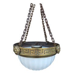 Late 19th early 20th Century Regency Style Bronze & Glass Globe Chandelier with Greek Key