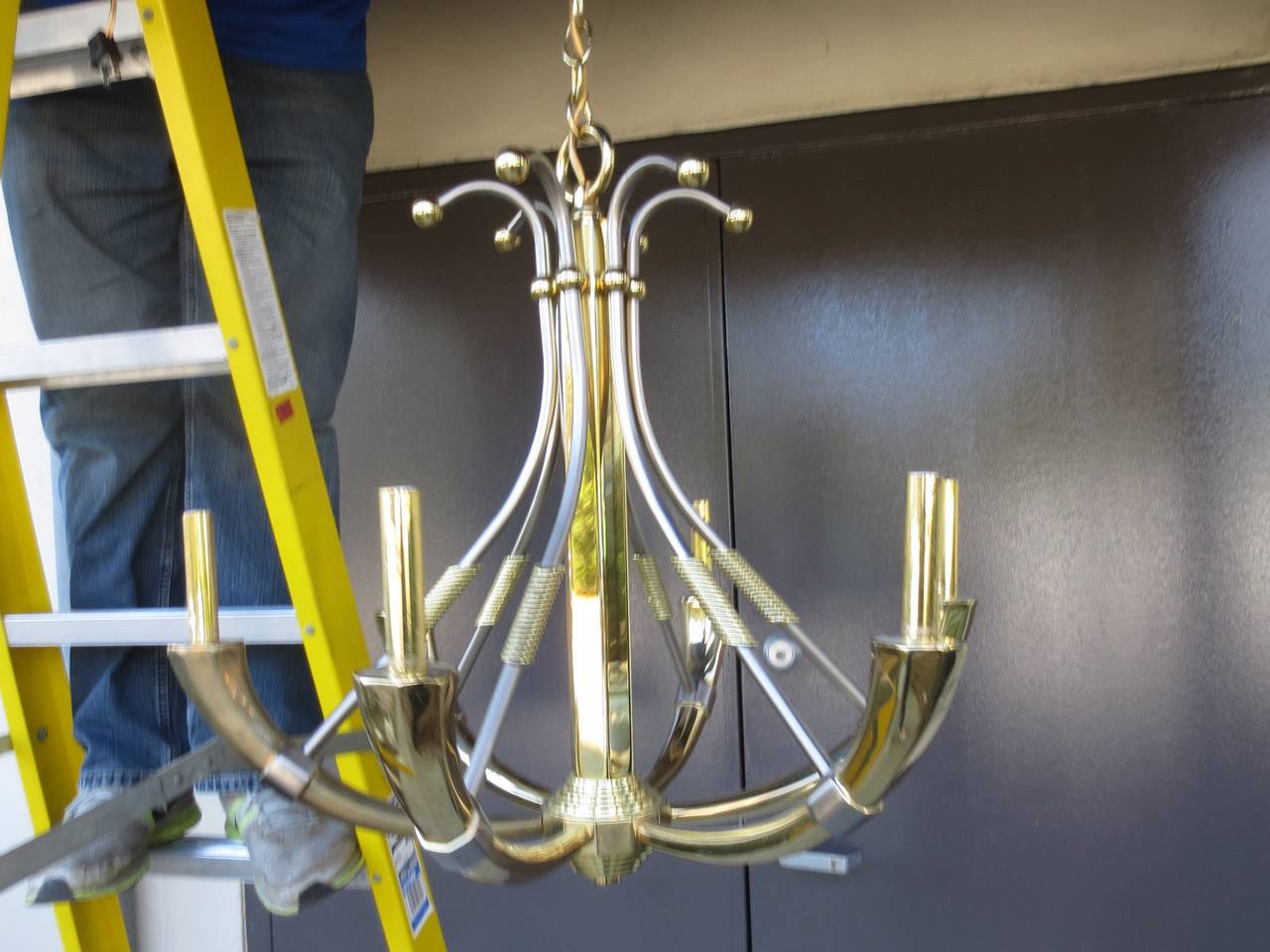 Pair of Mid-20th Century steel & brass chandeliers in the style of Jansen.
New wiring
Sold as a pair