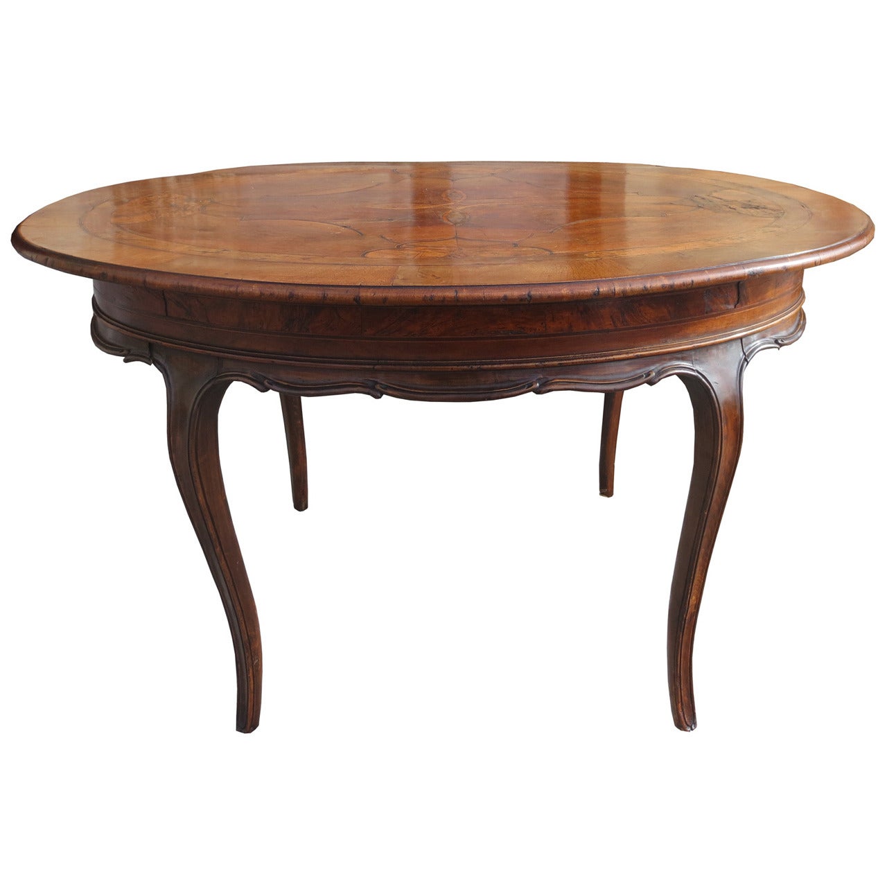 18th-19th Century, Italian Inlaid Oval Walnut Table
