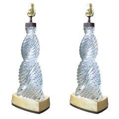 Pair of 1950's Venini Swirled Glass Lamps on Custom Lucite Base