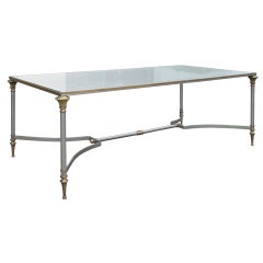 20thC Steel & Brass Coffee Table with Glass Top
