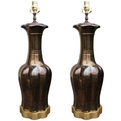 Pair of Mid C Oriental Shape Luster Lamps, with Custom Bases