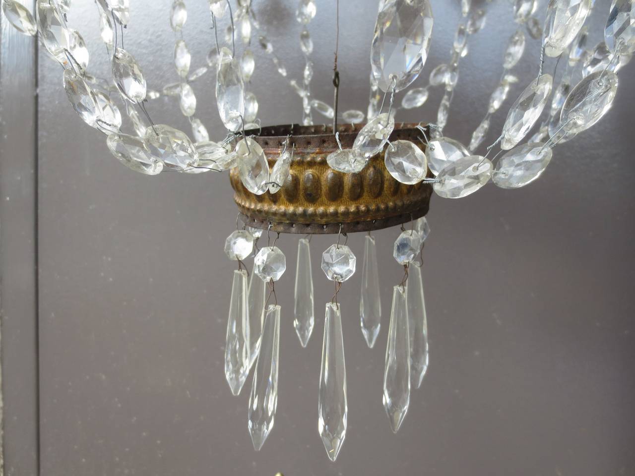 Pair of 18th-19th Century Italian Tole and Crystal Chandeliers 1