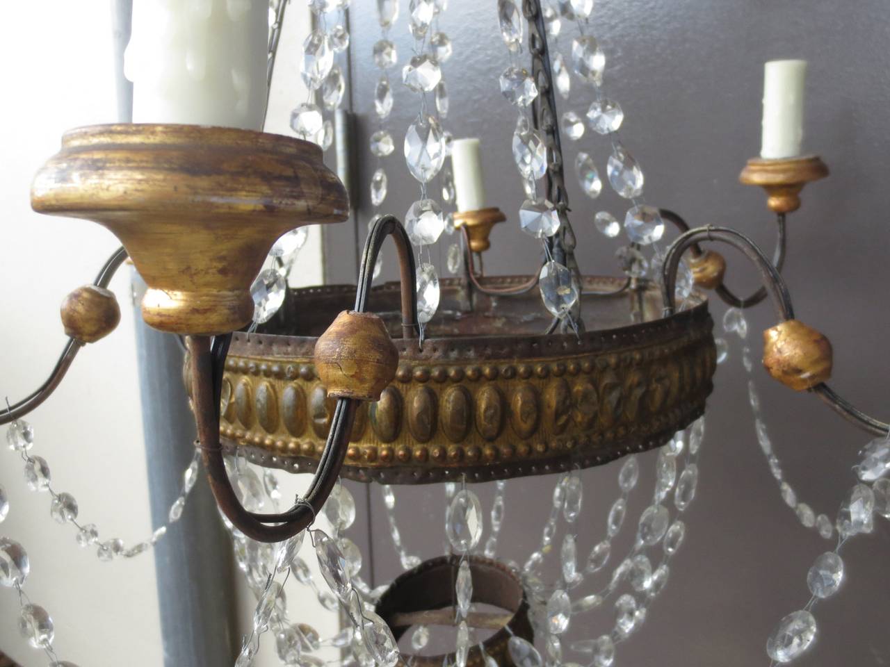 Pair of 18th-19th Century Italian Tole and Crystal Chandeliers 2