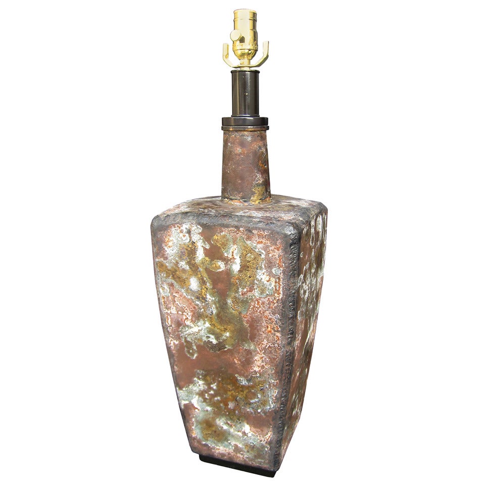 Mid Century Copper Finish Lamp For Sale
