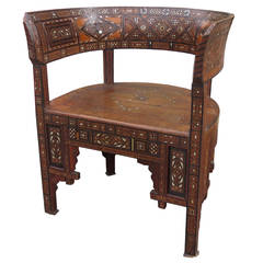 Antique 19th Century Syrian Barrel Chair, Exotic Wood, circa 1890