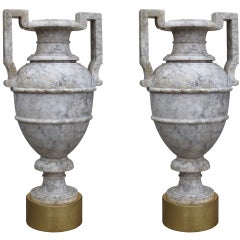 Pair of 19th/20thC Three-Piece Marble Urns On Custom Gilt Bases