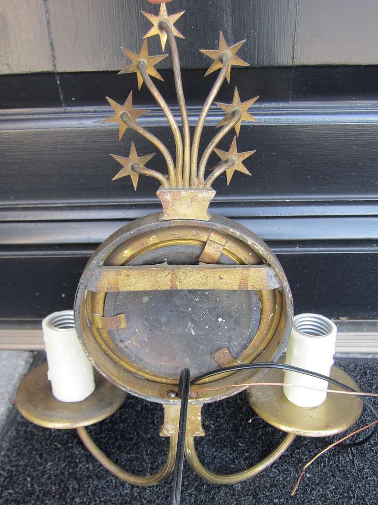 Pair of 20th Century Brass Sconces with Star Detail 2
