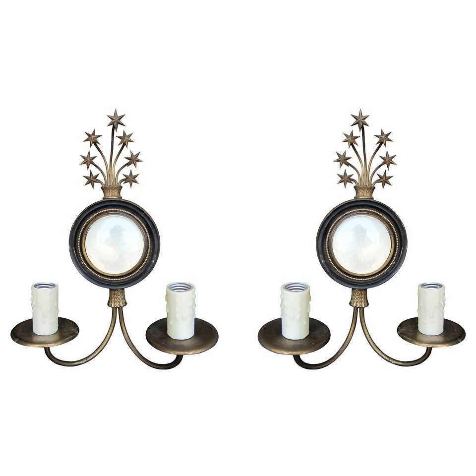 Pair of 20th Century Brass Sconces with Star Detail
