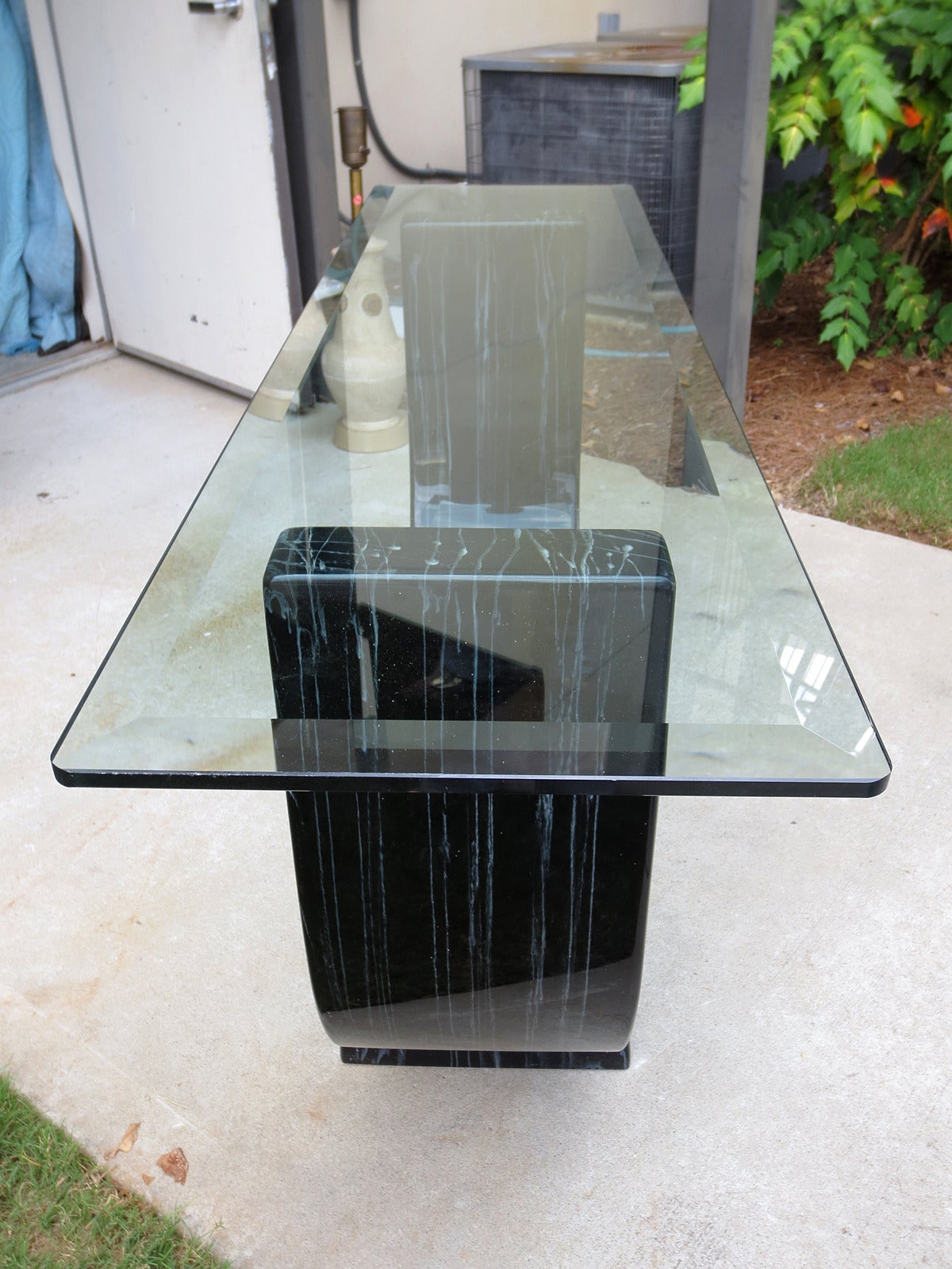 Mid-20th Century Faux Marble Console in the Style of Karl Springer, Glass Top 1
