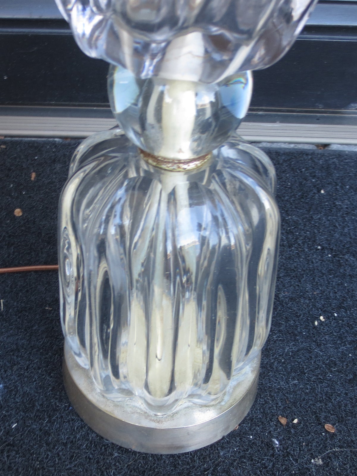 Pair of Venini Glass and Silver Lamps In Excellent Condition In Atlanta, GA