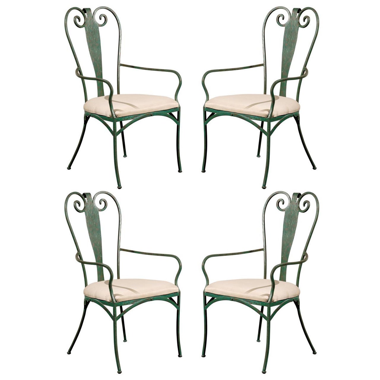 Set of Four 20th Century French Painted Iron Chairs