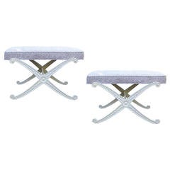 Pair of 20th Century White Painted "X" Metal Benches