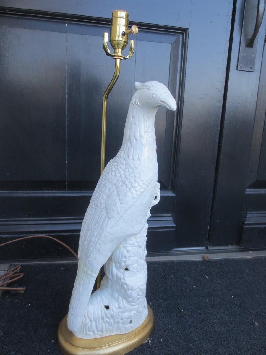 Pair of Large Mid C White Bird Lamps