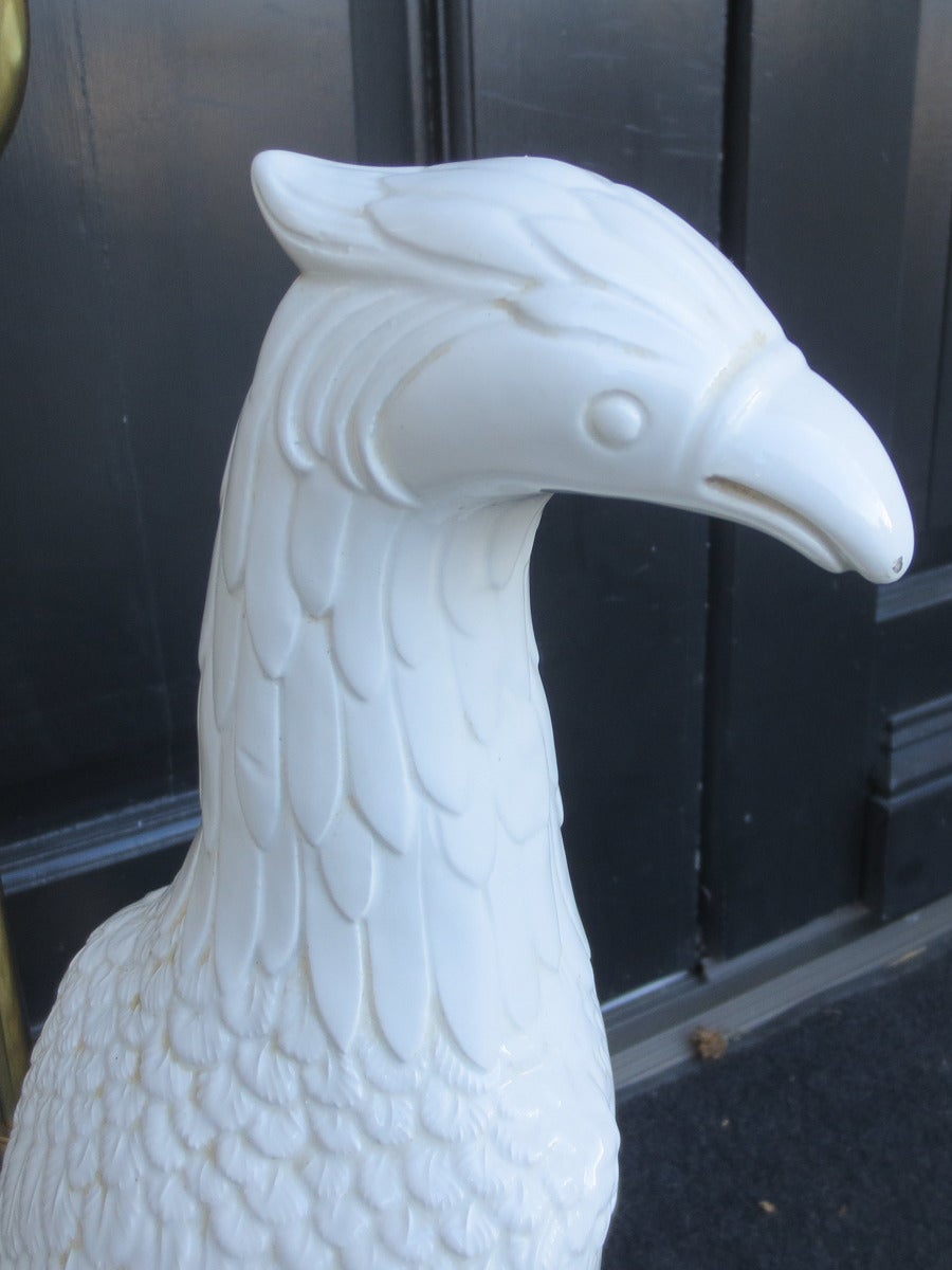 Pair of Large Mid Century White Bird Lamps In Excellent Condition In Atlanta, GA