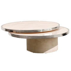 Mid-Century Round Rotating Glass Coffee Table in the Style of Rougier