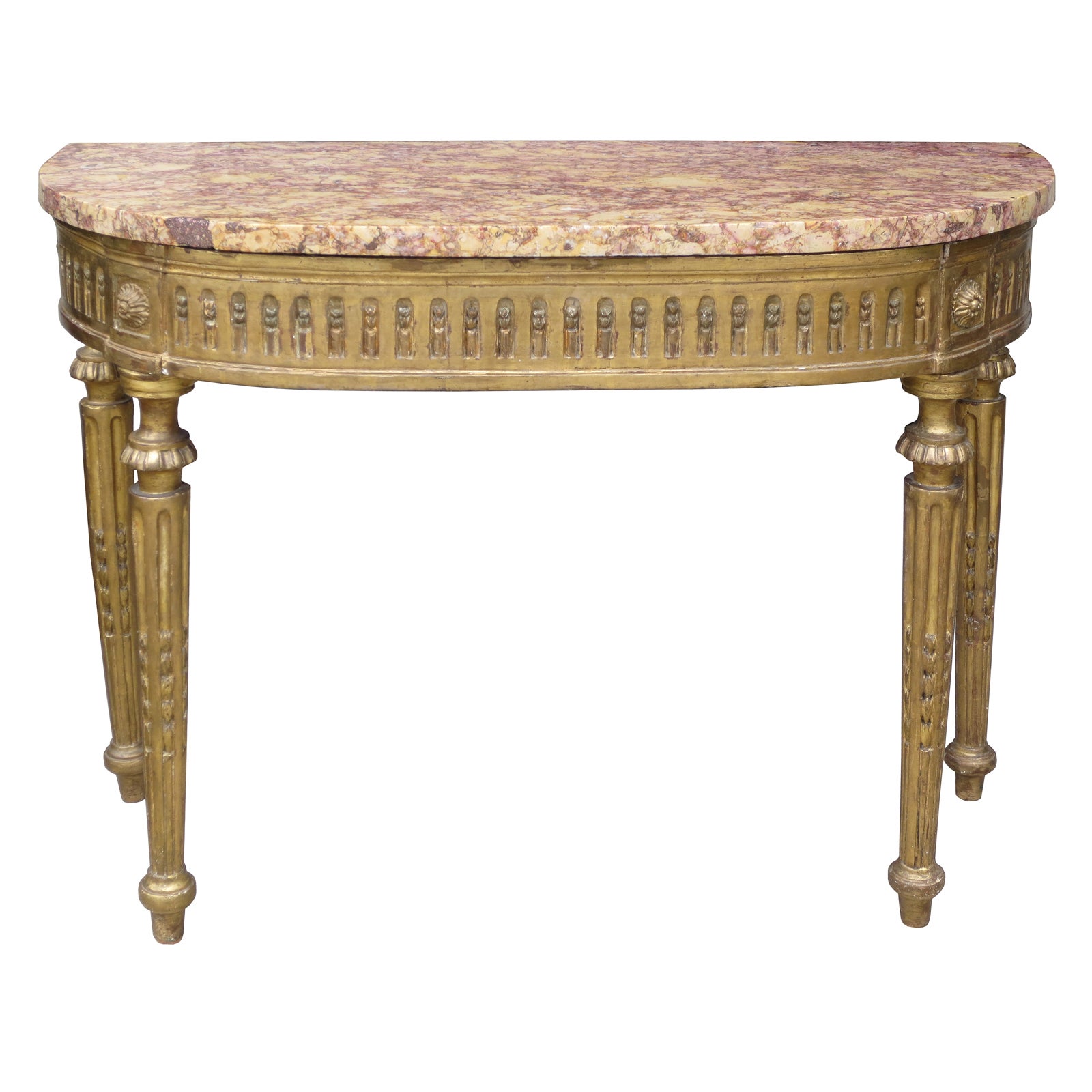 18th/19th Century Continental Carved Giltwood Demilune Console, Breche Marble