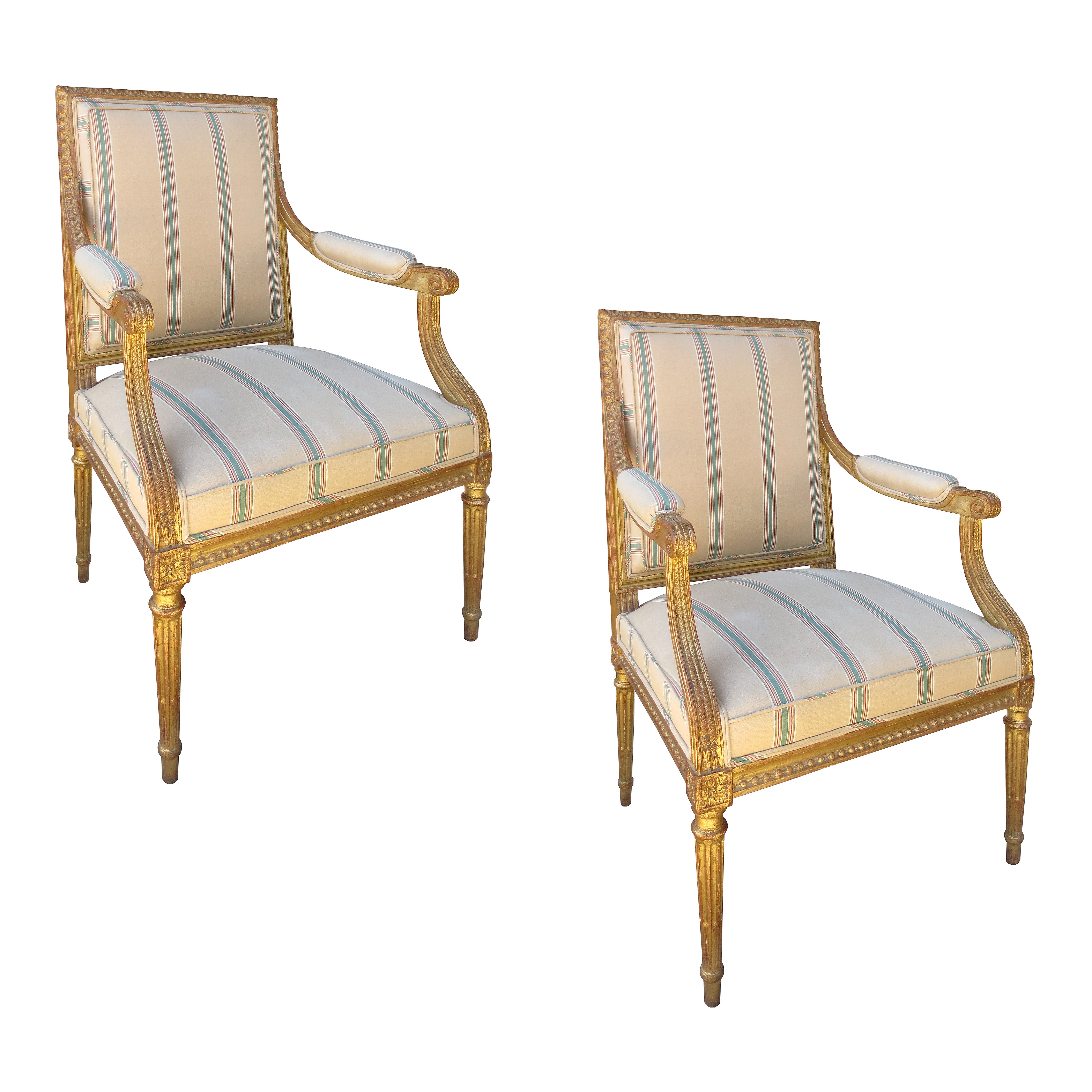 Pair of 19th Century Louis XVI Style Giltwood Fauteuils