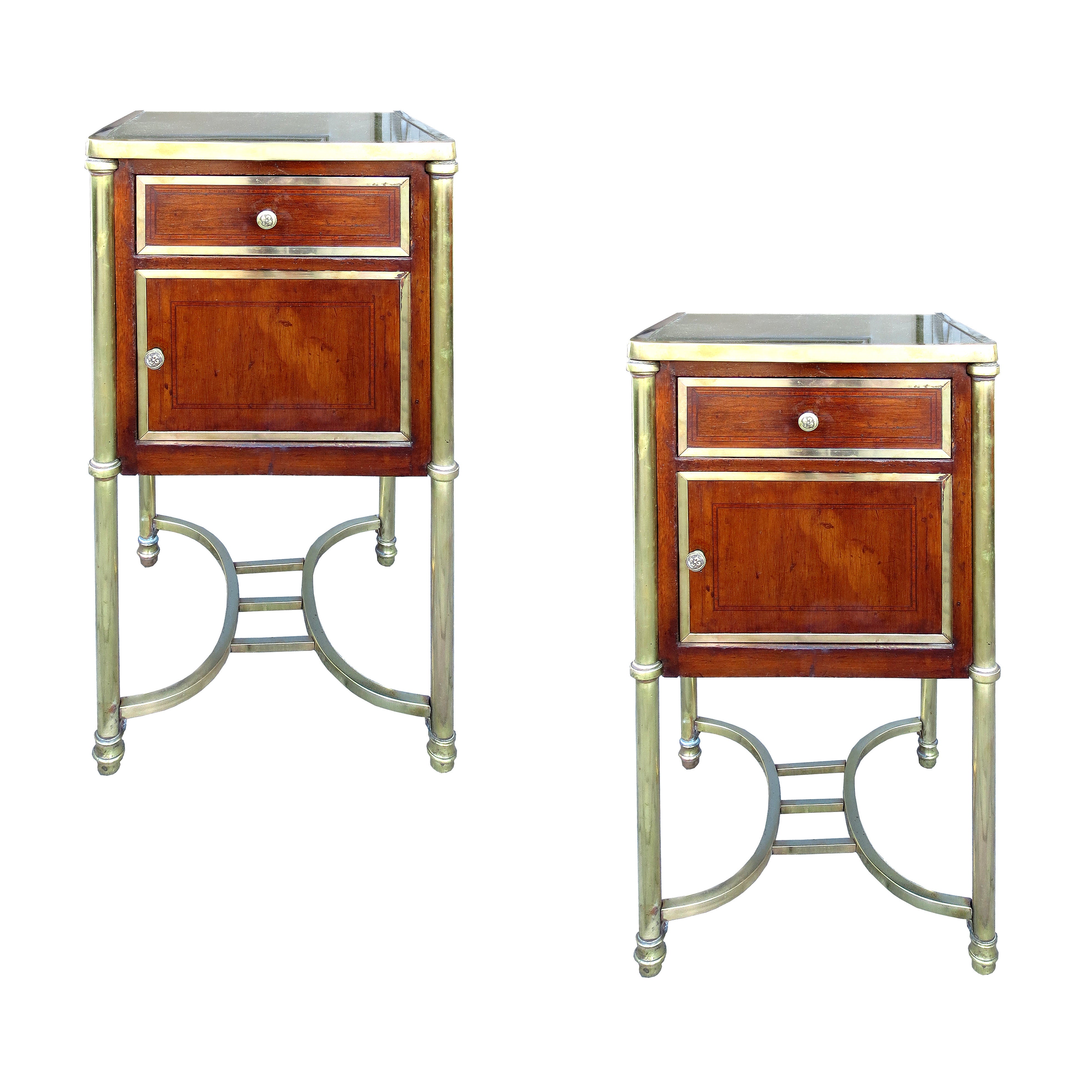 Pair of Late 19th Century Brass/Walnut Bedside Tables