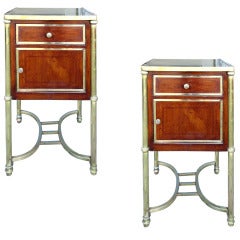 Pair of Late 19th Century Brass/Walnut Bedside Tables