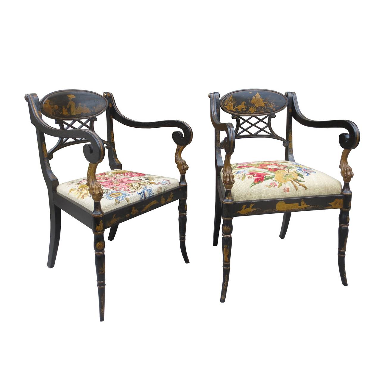 Pair of 19th century Regency chairs, estate of Bunny Mellon.