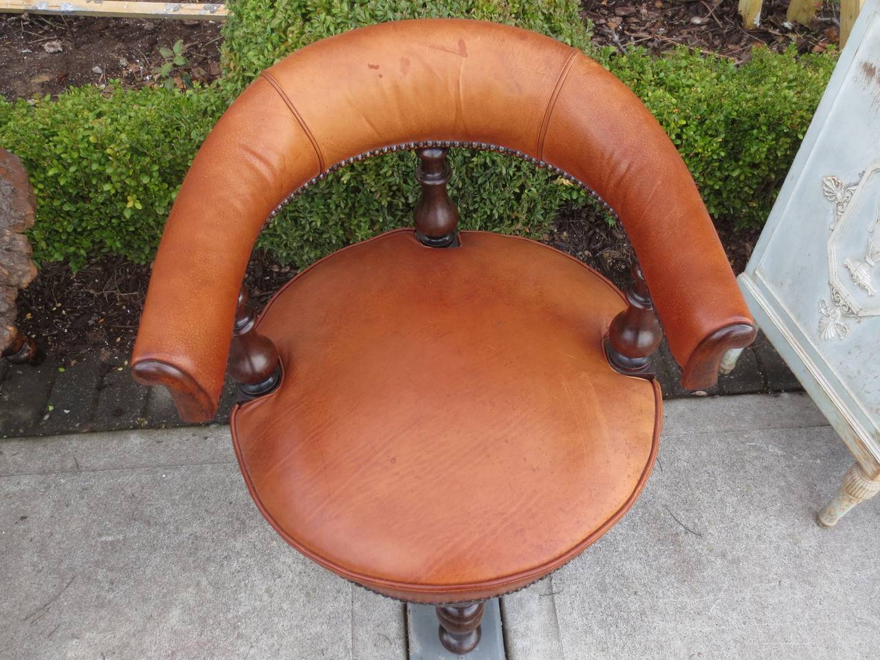19th Century English Barrel Back Library Chairs in Old Leather 3